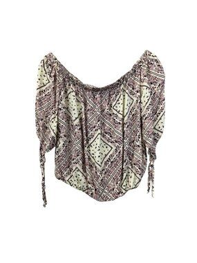 Love Fire Womens Multicolor Floral Crop Top 3/4 Sleeve Off Shoulder Small